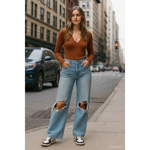 Levi's Womens 28 Blue Superlow Loose Wide Leg Jeans Distressed Streetwear G6-20 - Picture 1 of 9